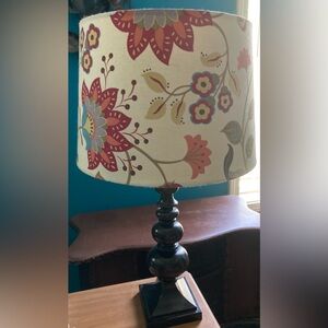 Floral Patterned Table Lamp with Black Base